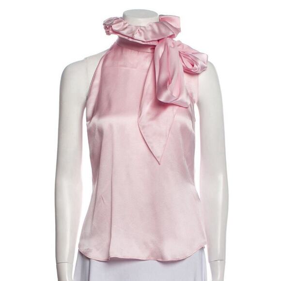 Ralph Lauren Collection Purple Label Ruffle Collar Silk Blouse Tie Neck Pink 2 - Picture 4 of 15